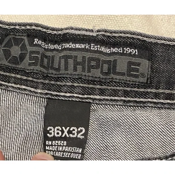 SouthPole 4180 Black Jeans Mens Size 36x32 Street Wear Baggy Denim Trouser Pants